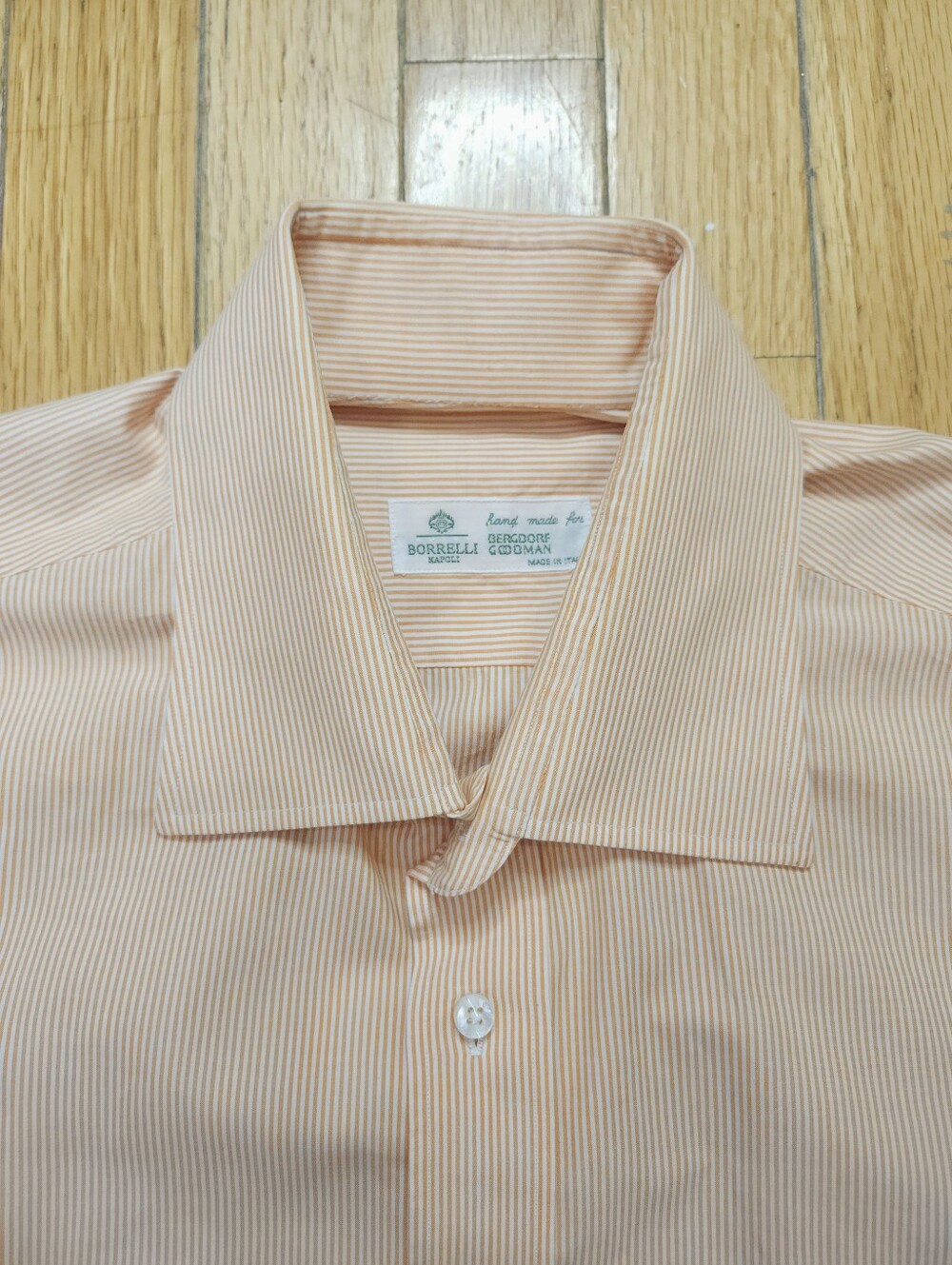 Luigi Borrelli Mens Button Down Shirt Size L 16/41 Handmade Italy Striped Orange
